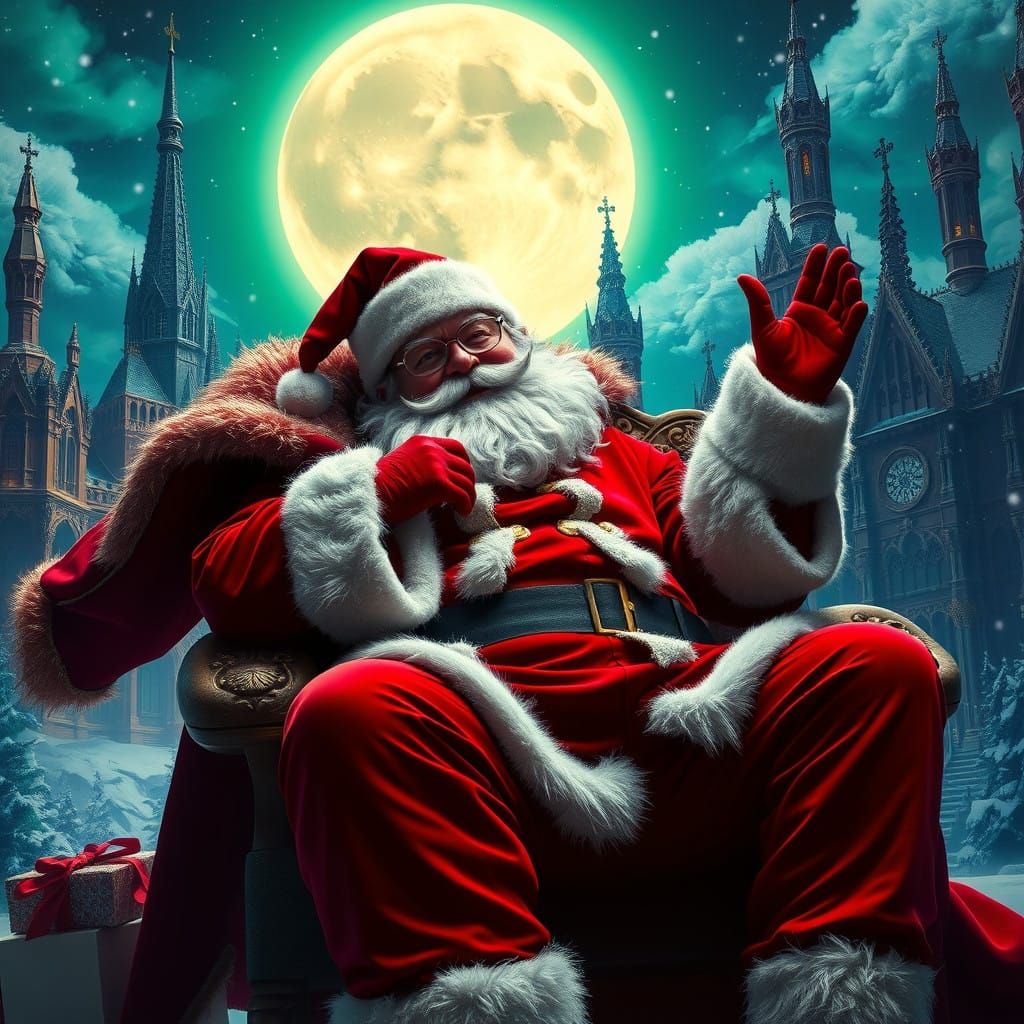 Crimson Clad Santa Claus Slays the Night with Dramatic Gestu...