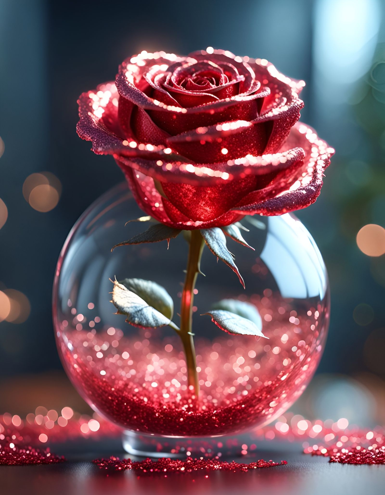 Glittering Glass Rose: Hyperrealistic 3D Render