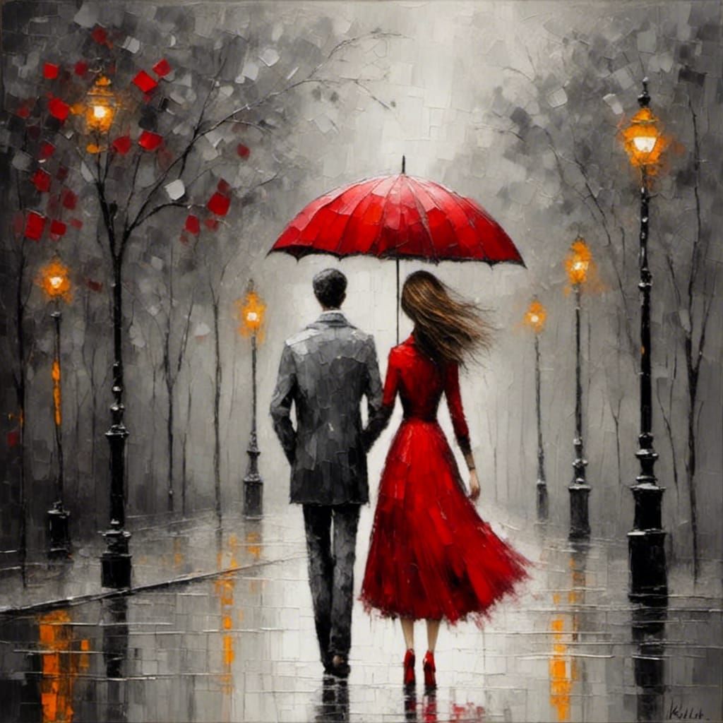 Rainy Day Walk in Noir Grayscale Style