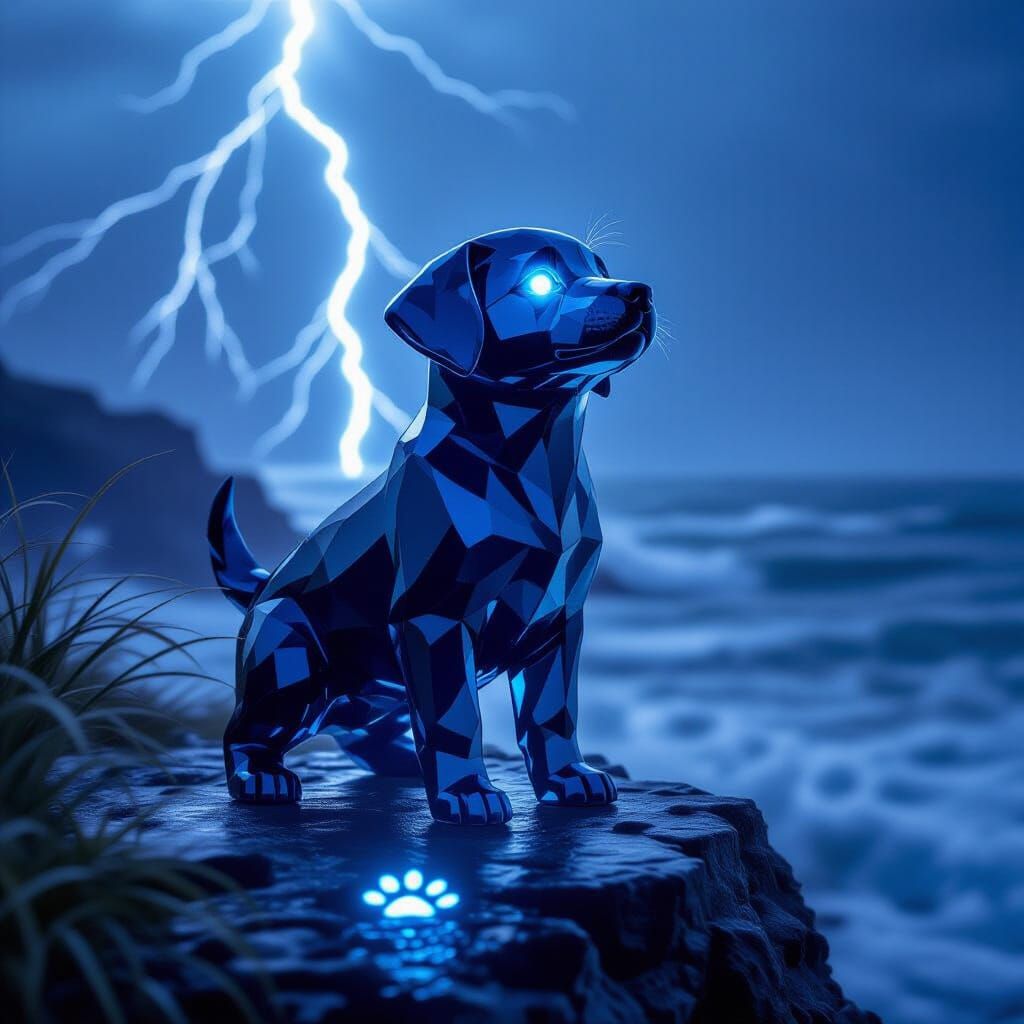 Crystal Puppy on Stormy Cliff Edge