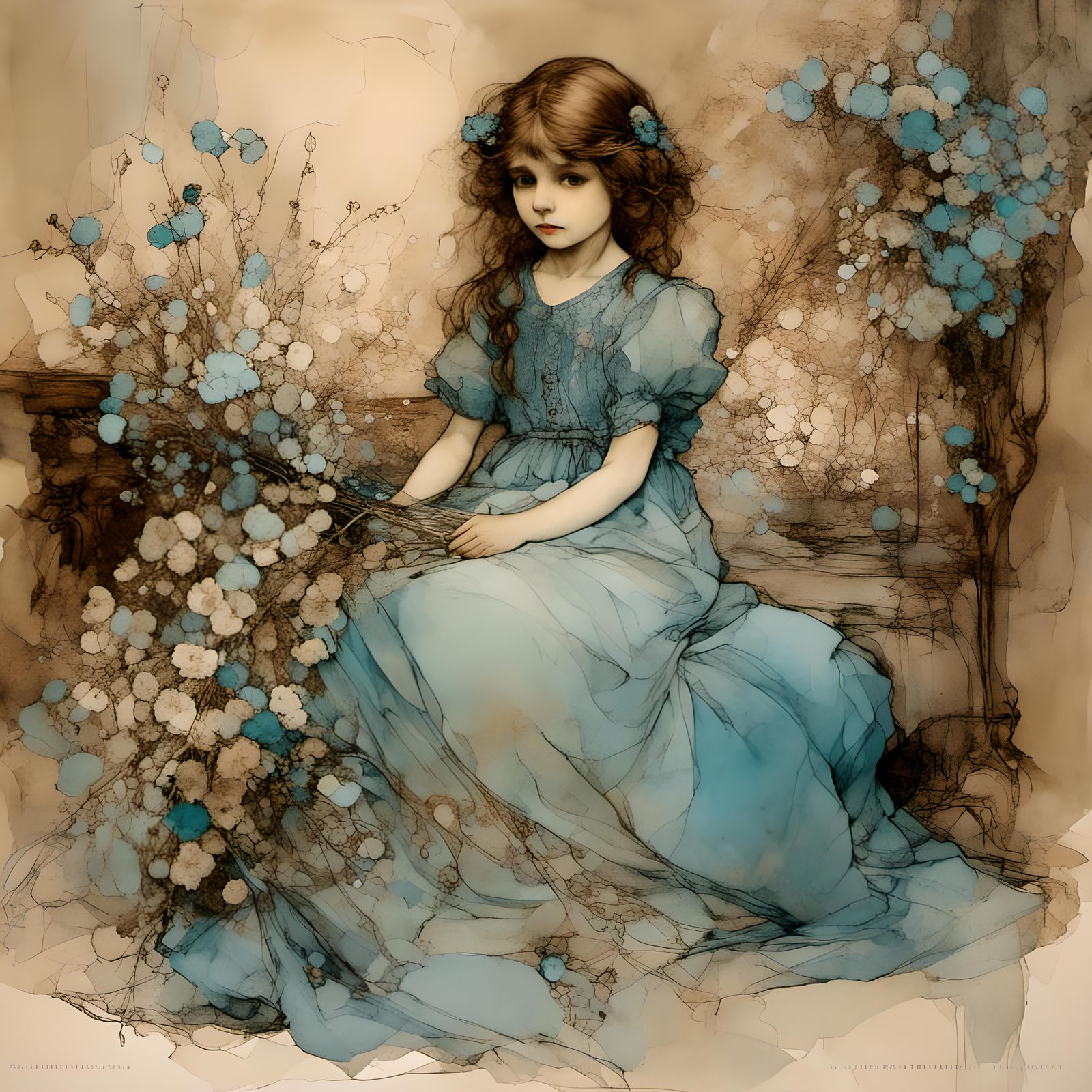 Victorian Girl in Estate Room Painting