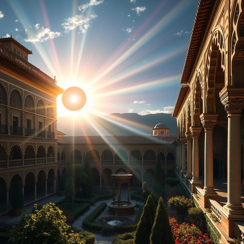 Alhambra Palace in Solar Eclipse, Mahmoud Farshchian Style