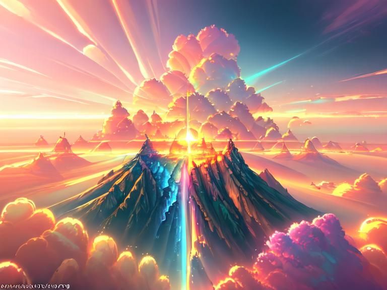 Hyperrealistic Landscape with Fire Effects in Pastel Colors