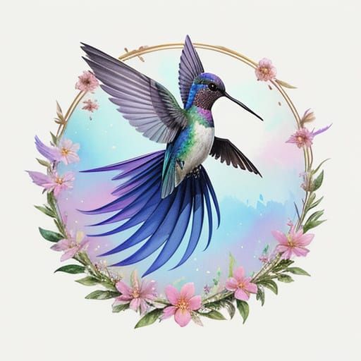 Majestic Hummingbird Near Flower Digital Matte Painting