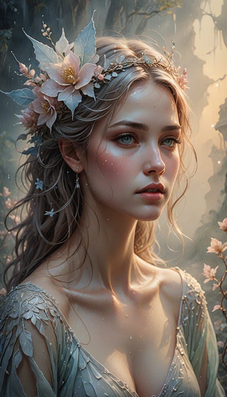 Ethereal Fantasy Line Art with Watercolor Sfumato