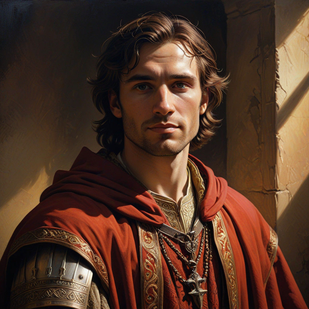 Classical Cleric Portrait in Red and Gold