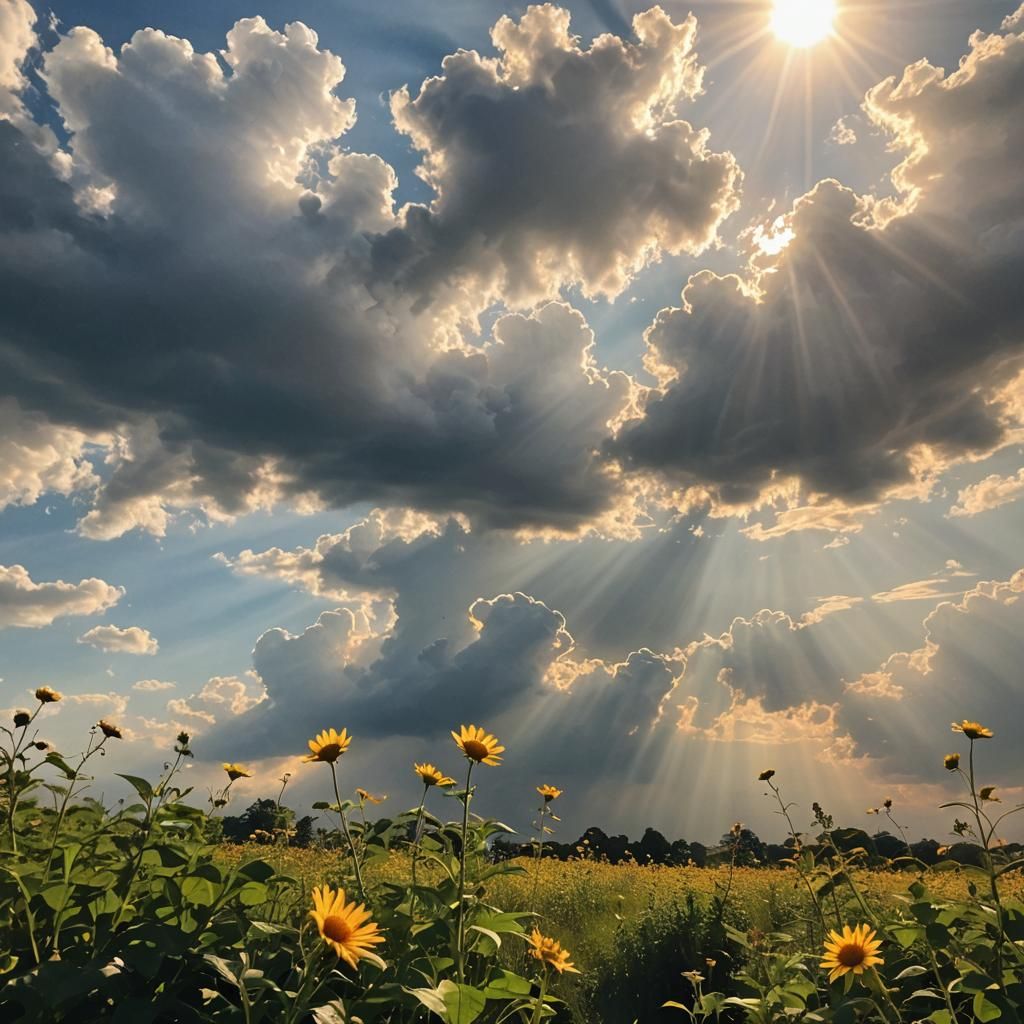 Heavenly Sunlight Beams Through Clouds
