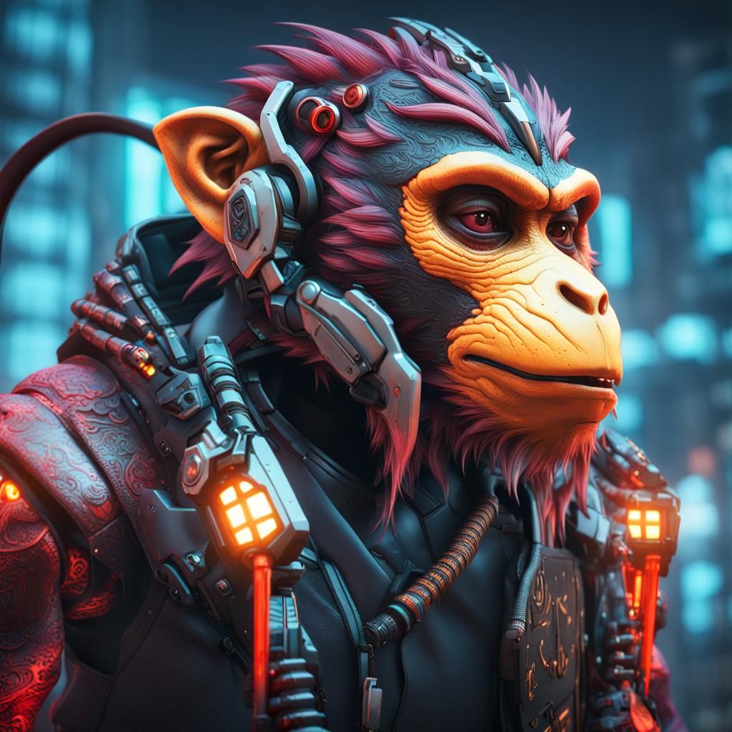 Monkey Dragon Hybrid in Cyberpunk Style