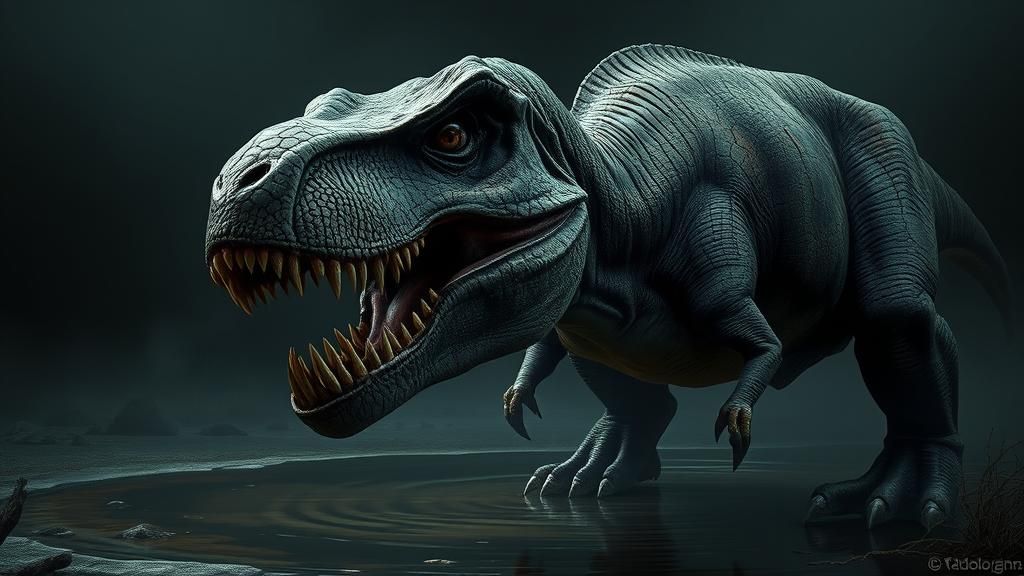 Tyrannosaurus Rex Looms Over Watering Hole