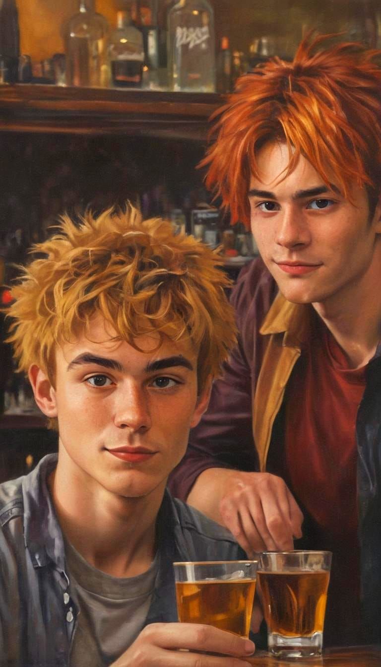 Handsome Young Friends Enjoying Drinks at Bar