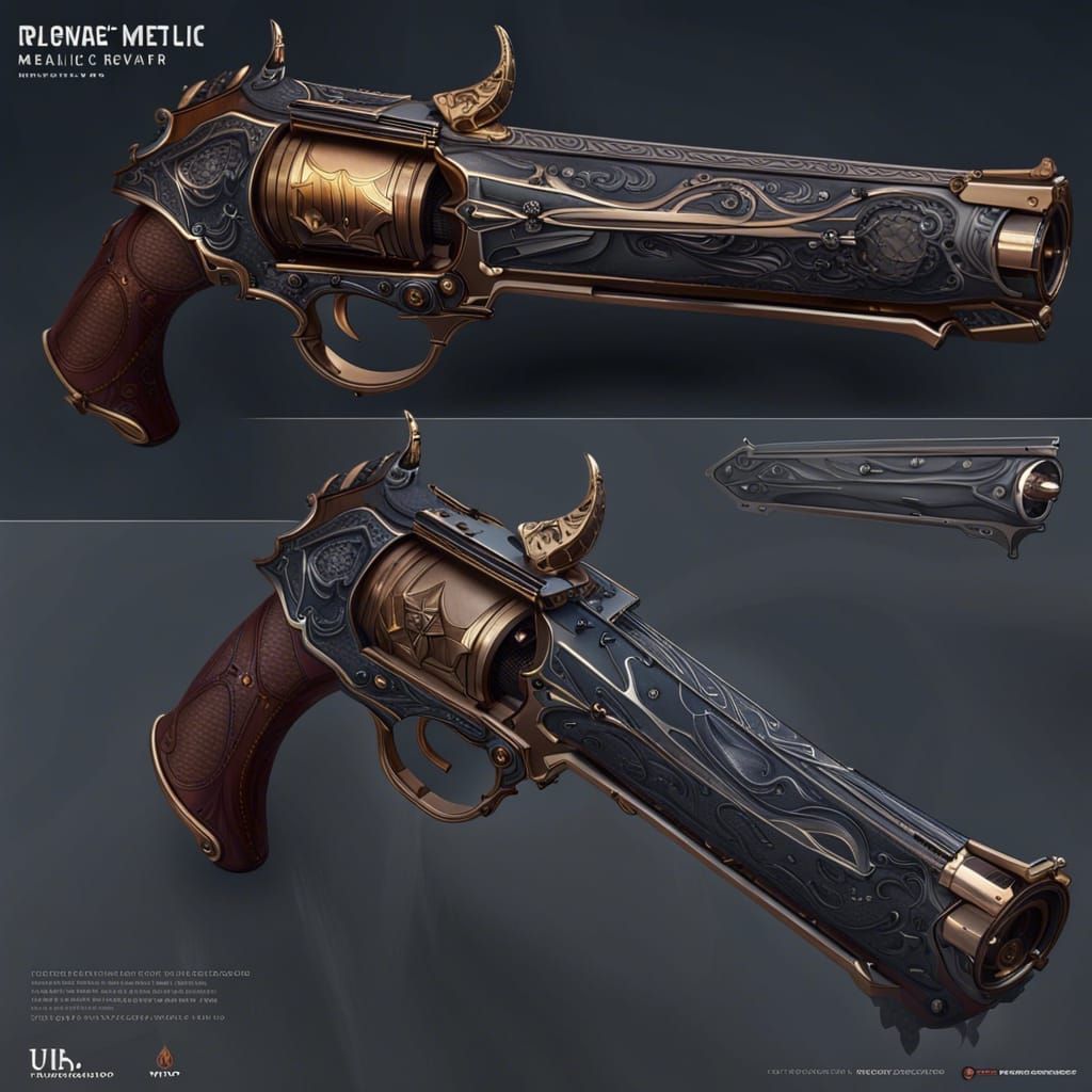 Magical Metallic Revolver Concept Art in Digital Style