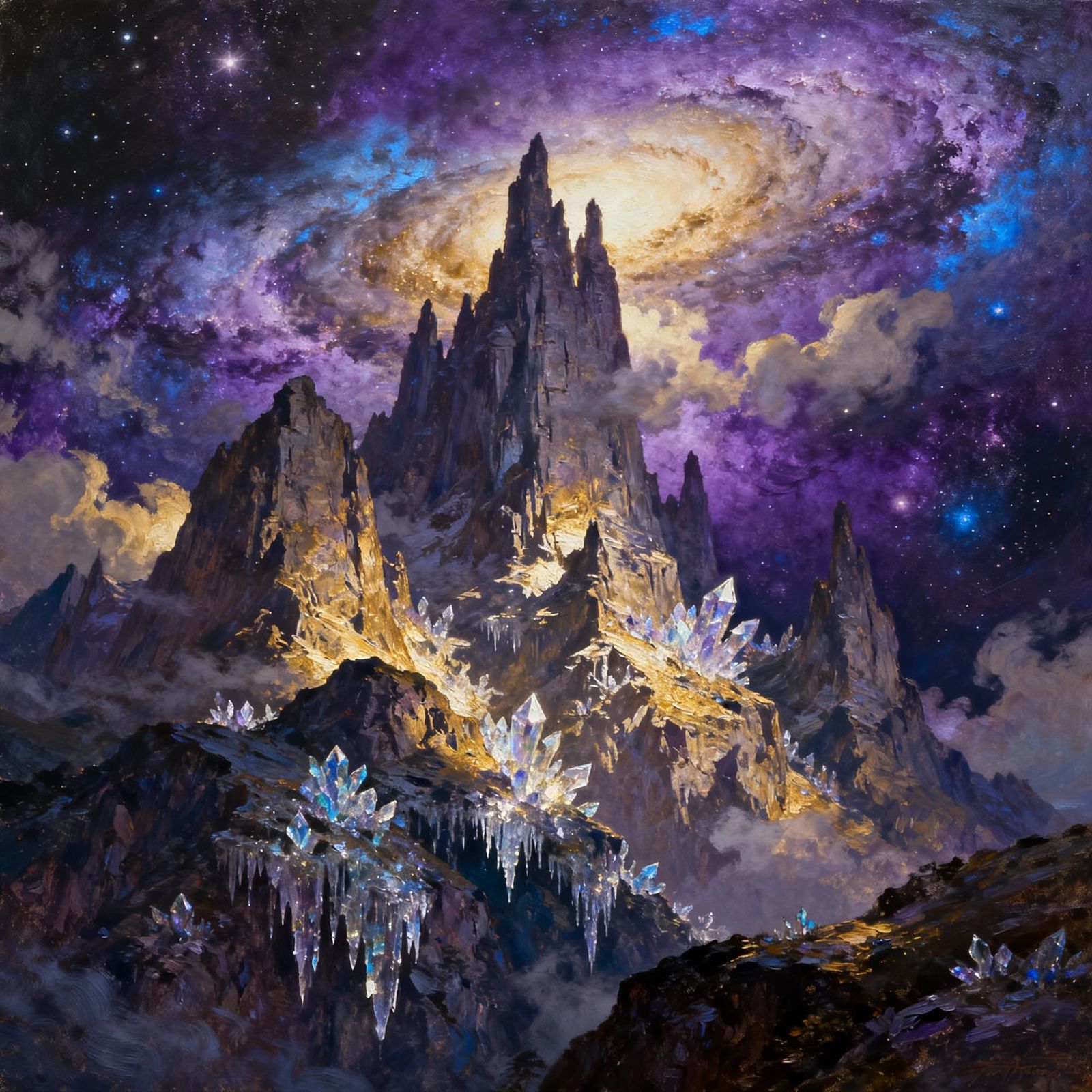 Majestic Mountain Peaks in Cosmic Nebula