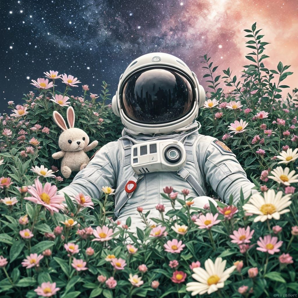 Astronaut in Flower Garden Reflecting the Universe
