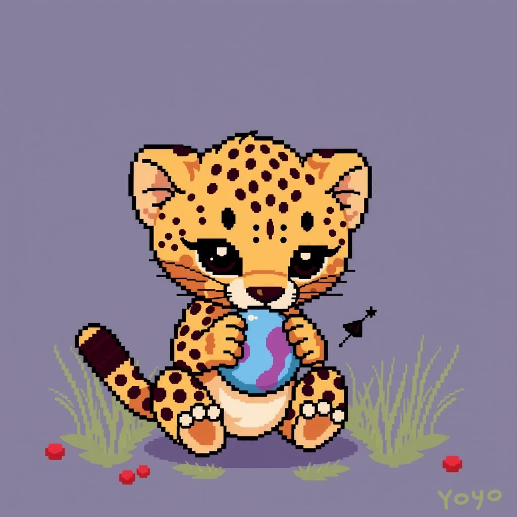 Pixel Art: Cute Cheetah Cub with Yoyo