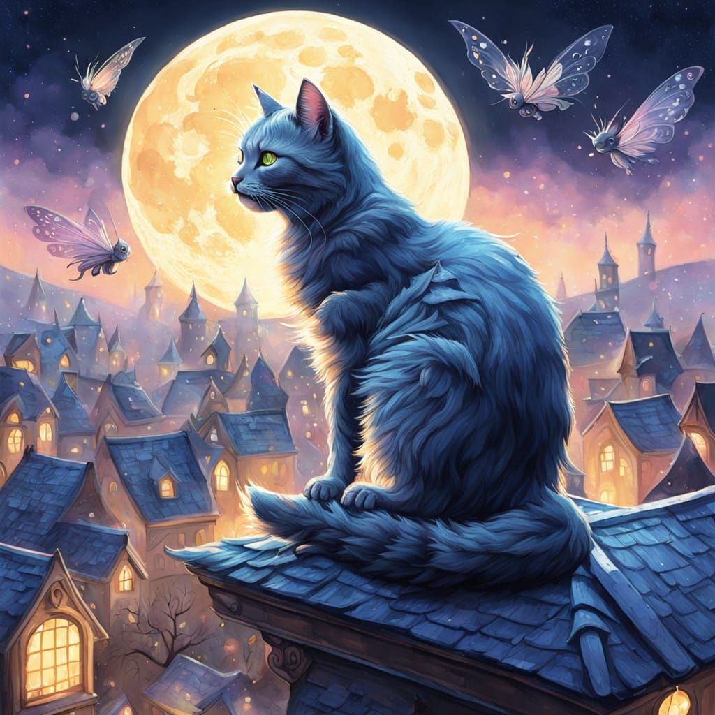 Cat Fairy Visits Kittens: Watercolor Fantasy Illustration