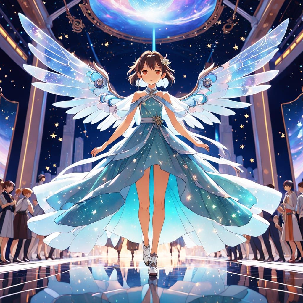 Ethereal Goddess Strolls Down a Starry Runway