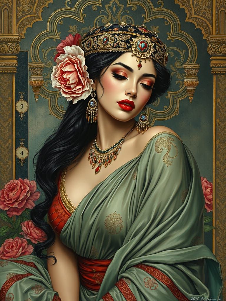 Seductive Maharani in Opulent Mughal Empire Splendor