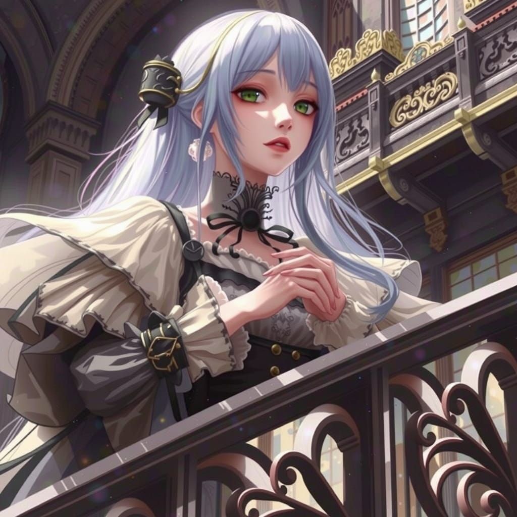 Anime Girl in Gothic Mansion: Digital Art