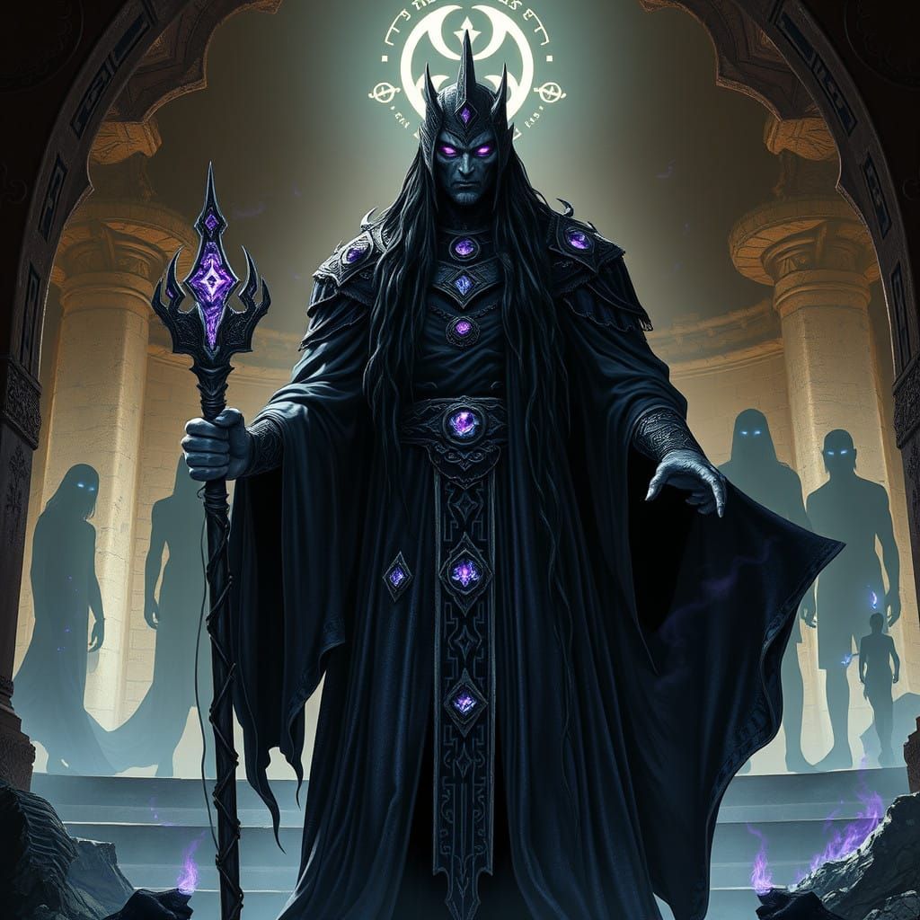 Cyberpunk-Inspired Ayleid King in Dark, Shimmering Robes wit...