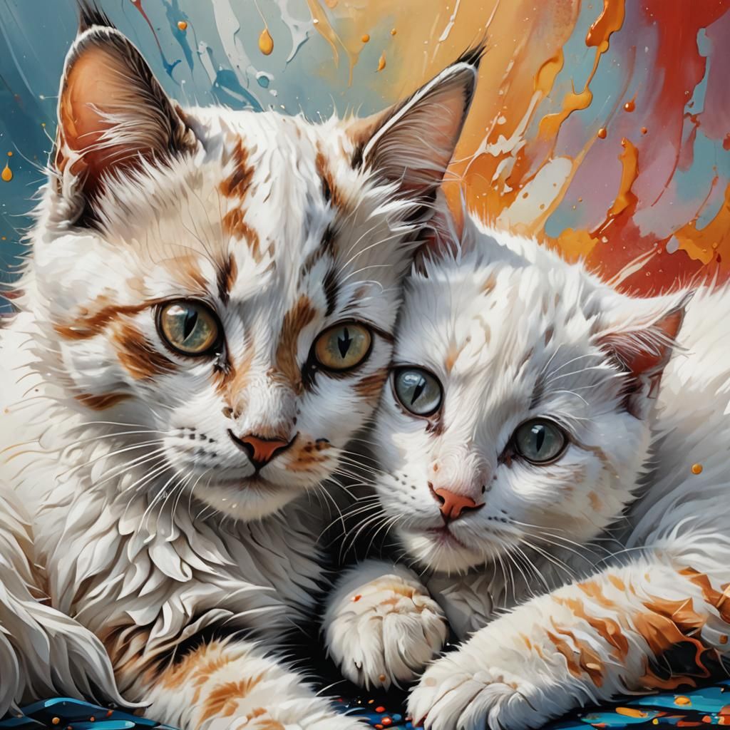 Two Kittens Cuddle in Hyperrealistic Splash Art