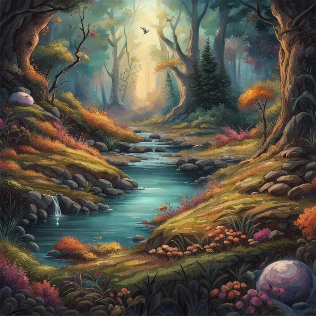 Enchanted Forest Planet in Space, Mixed Media