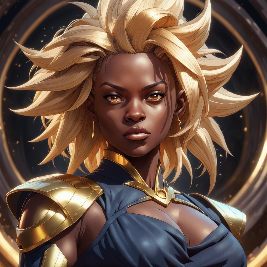 Black Super Saiyan Portrait in Hyperdetailed Art Style