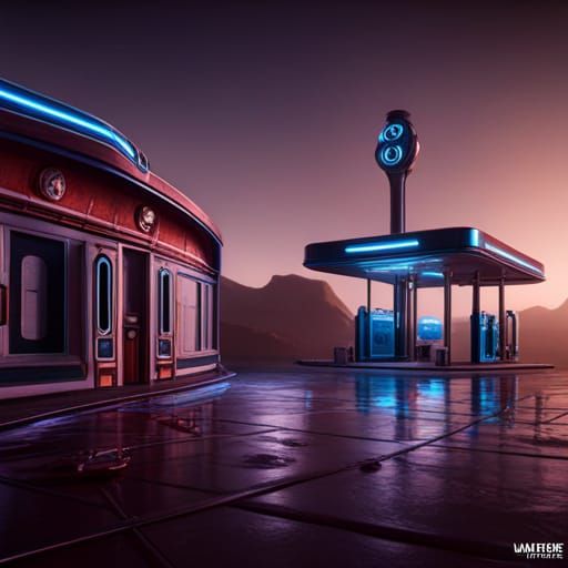 Futuristic 1920s Gas Station Concept Art