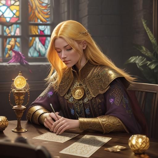 Phoenix Tarot Reader Sipping Tea: Fantasy Art