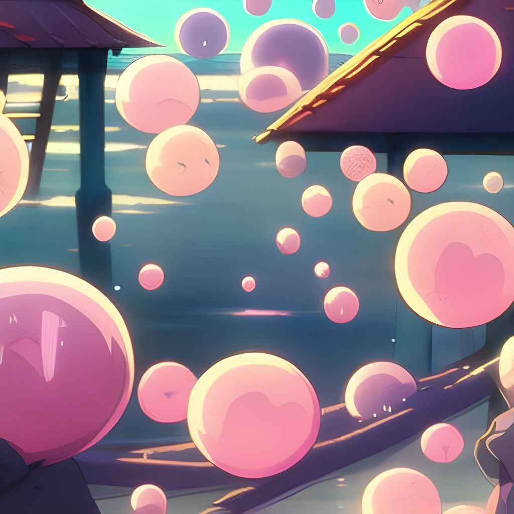 Fairy on Pink Bubble in Ghibli Anime Style