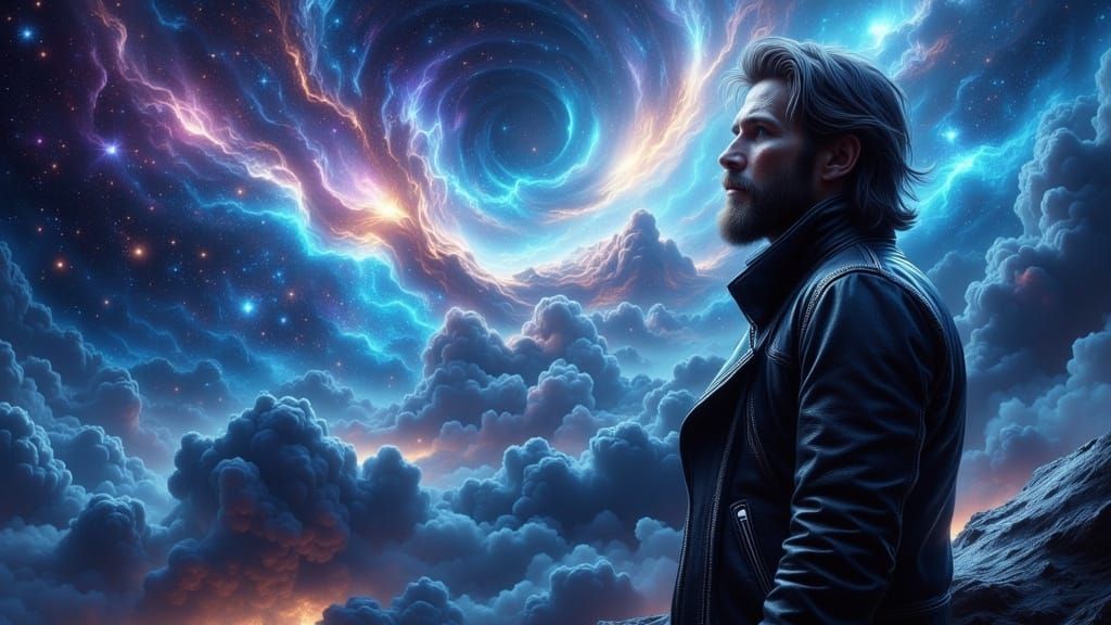 Man Gazing into Space: Melancholic Sci-Fi Dreamscape