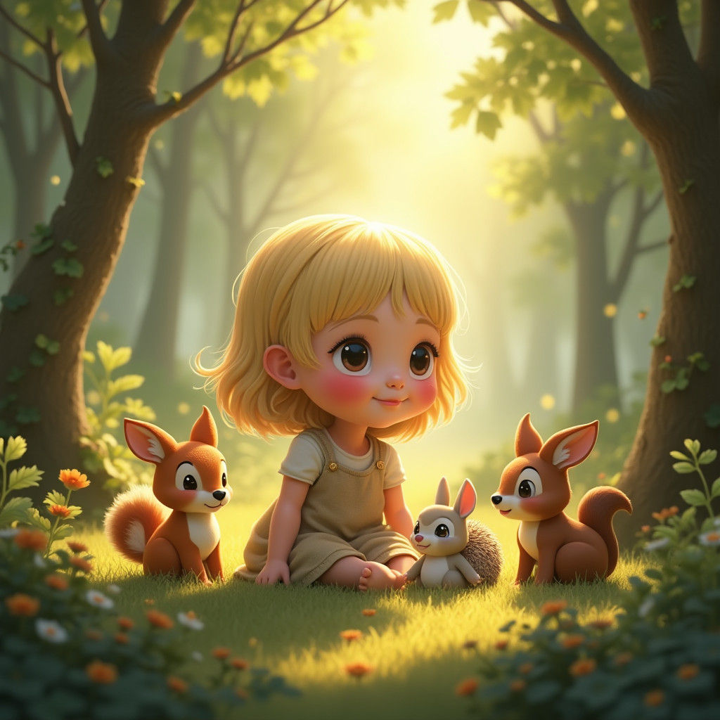 Enchanted Forest Girl with Animal Friends