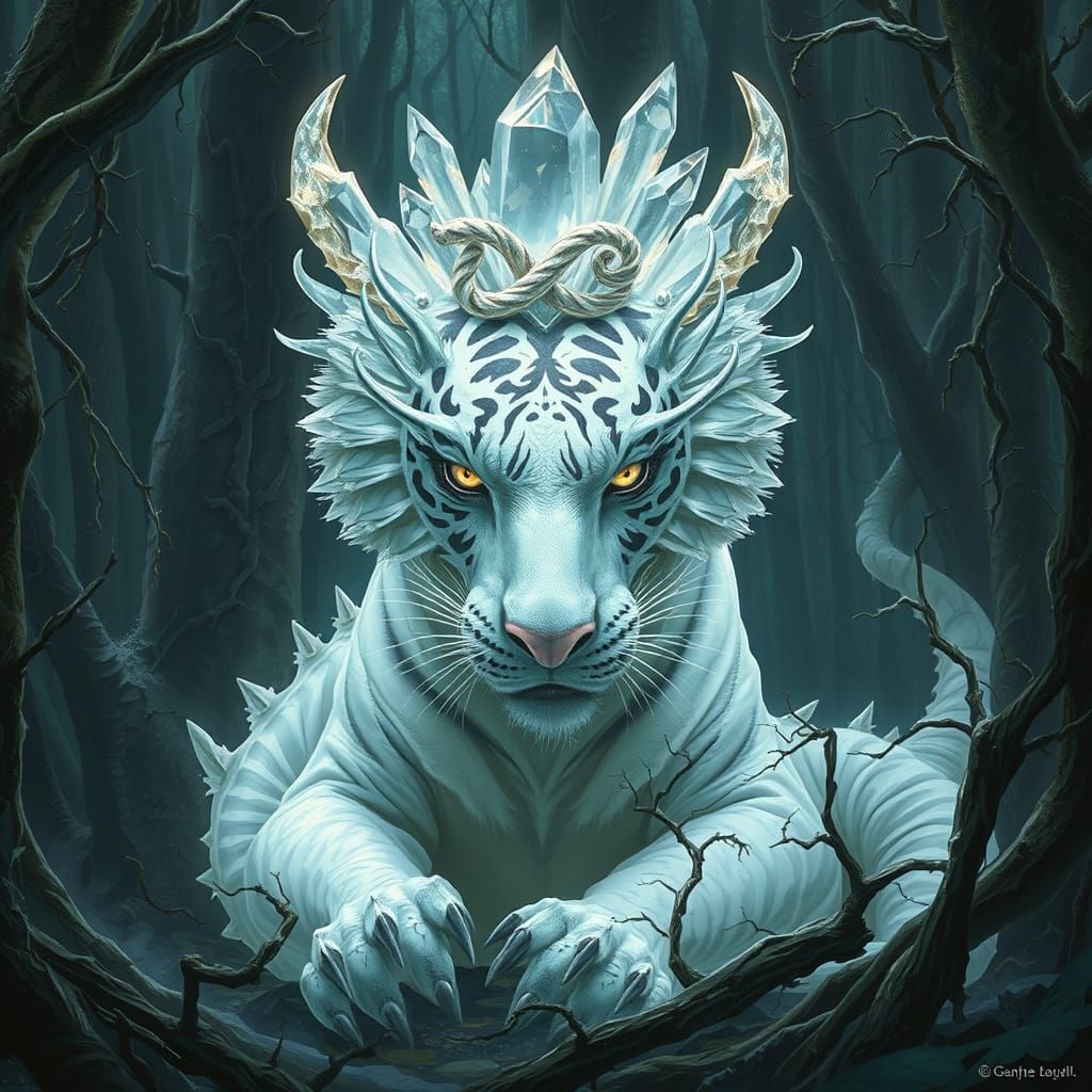 Ethereal Tiger Dragon with Crystal Crown in Forgotten Forest