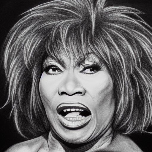 Tina Turner in Concert: Hyperdetailed Charcoal Drawing
