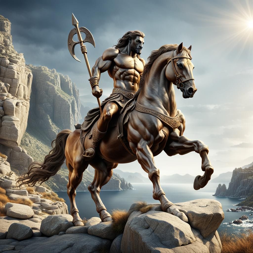 Centaur Overlooking Rocky Shore in Dramatic Lighting