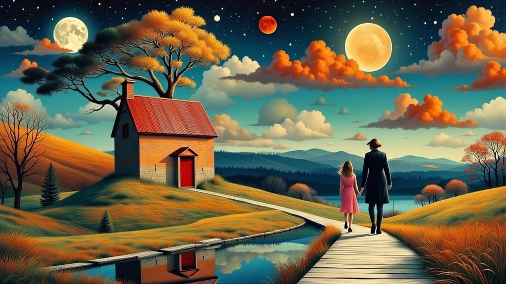 Surreal Childlike Wonder in Dreamlike Optical Illusion