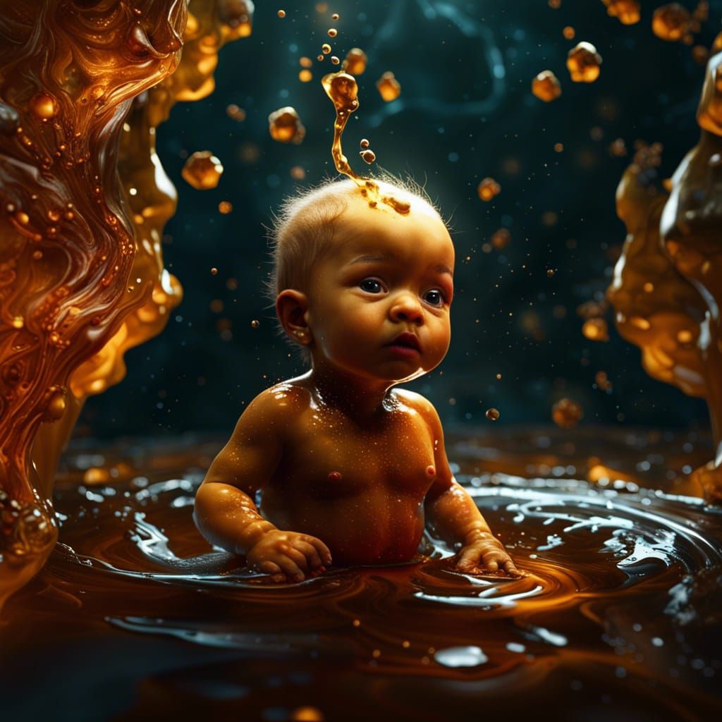 Human Baby Evolving Inside Liquid Honey