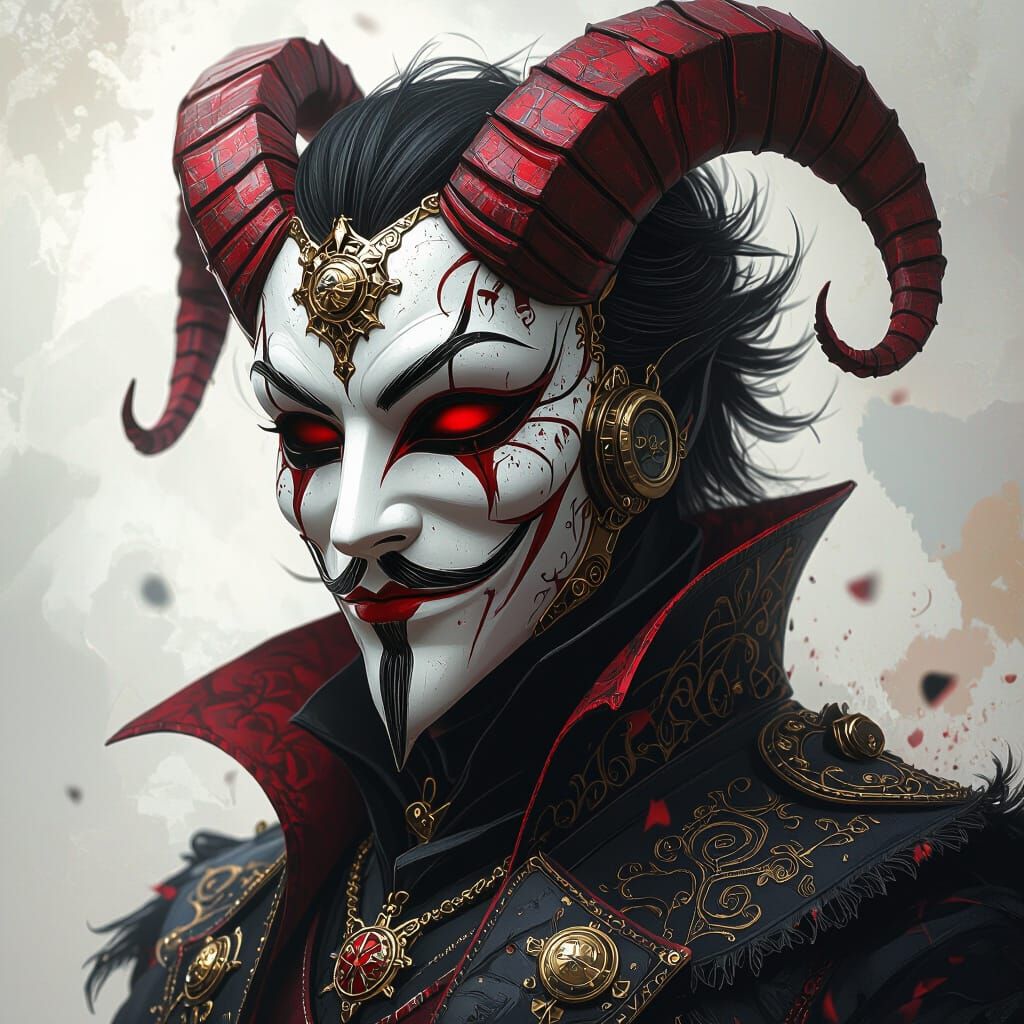 Steampunk Vampire Mask Portrait in Demon Style