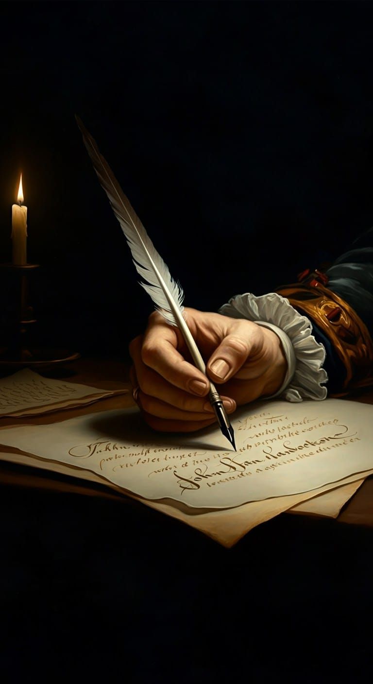 Hancock's Signature: Renaissance Calligraphy with Impasto Oi...