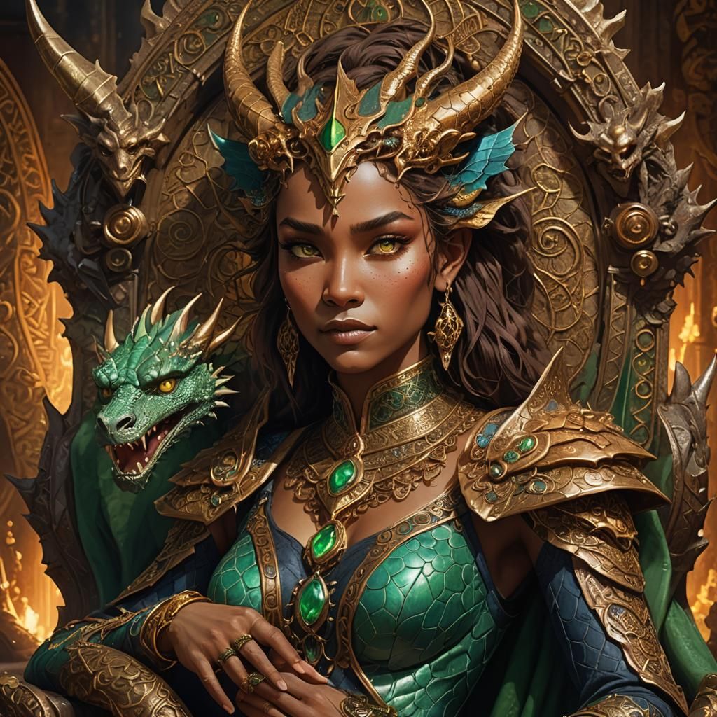 Anthropomorphic Dragon Woman on Throne: Fantasy Digital Art