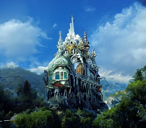 Elaborate Crystal Macabre House in Ghibli Style