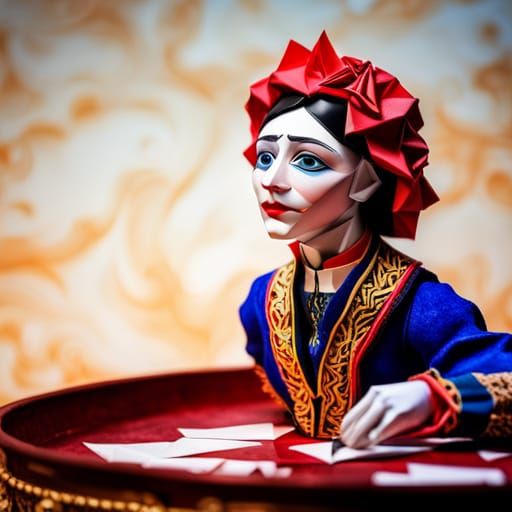 Renaissance Porcelain Marionette in Origami Style
