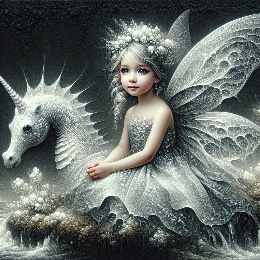 Sea Fairy and Seahorse in Dark Fantasy Oil Painting