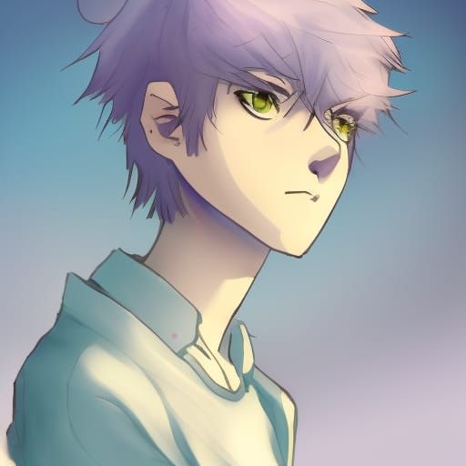Teenage Boy with Green Hair as Watercolor Anime