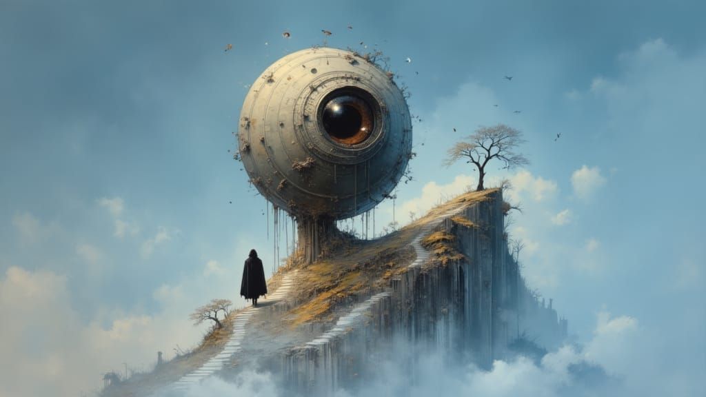Fantasy Landscape with Giant Evil Eye Over Horizon