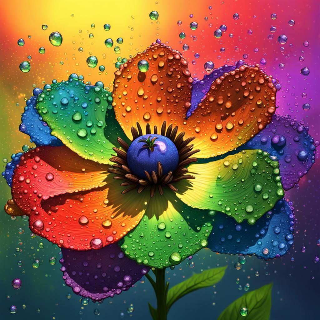 rainbow flower with the dew drops