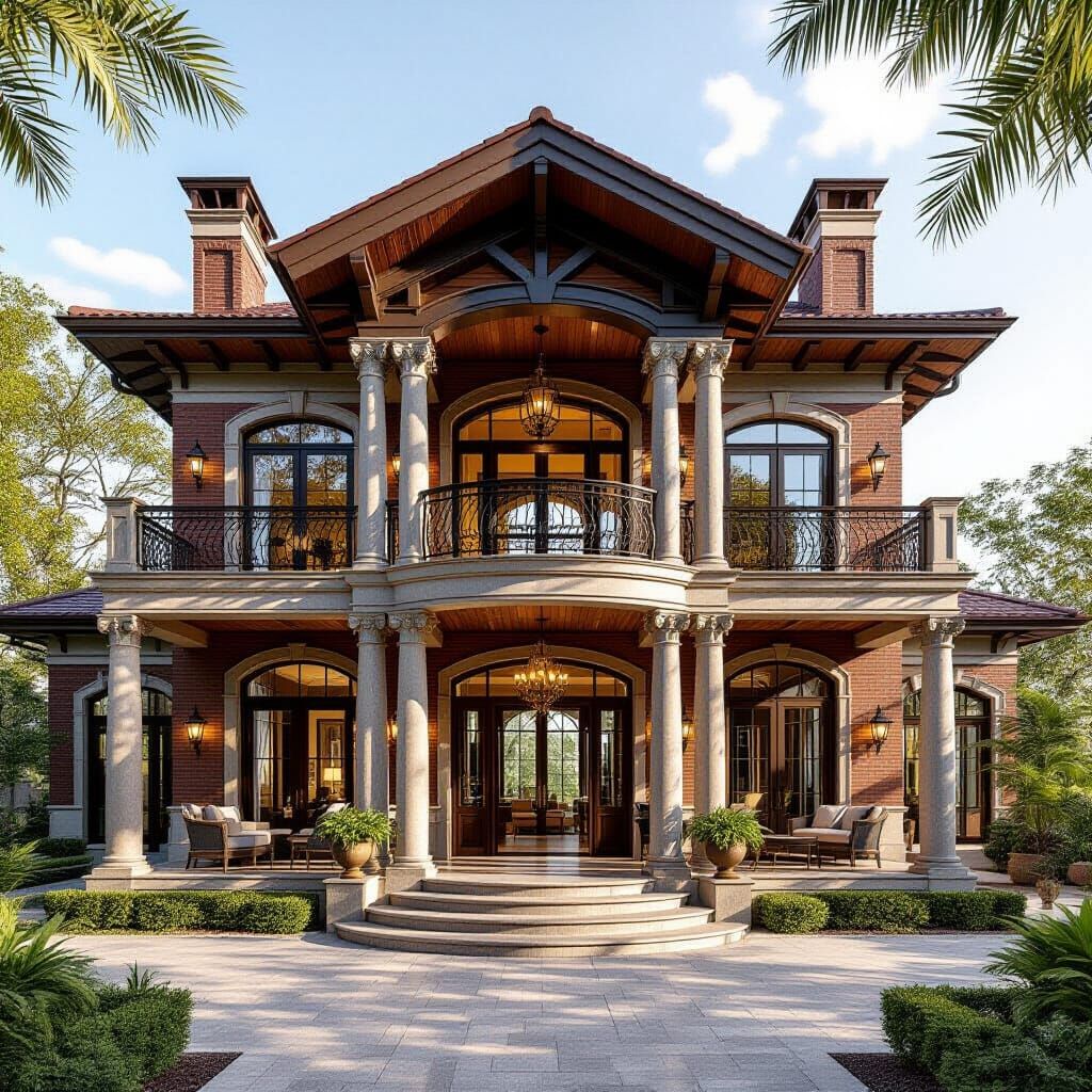Grand 3-Story Mansion with Open Doors & Porches
