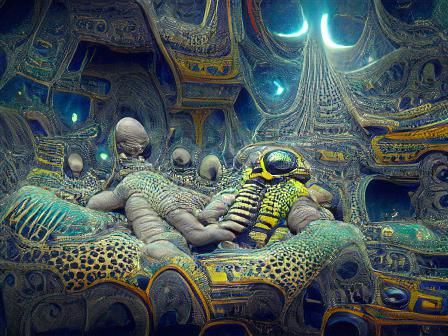 Egyptian Gods and Cyborgs in Space, Art Nouveau Style