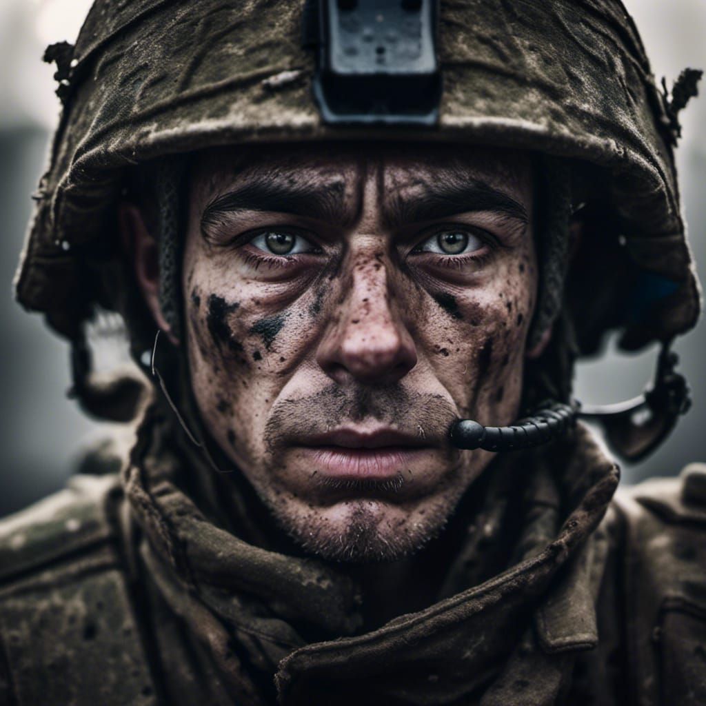 Modern Soldier Self-Portrait in Gritty Realism