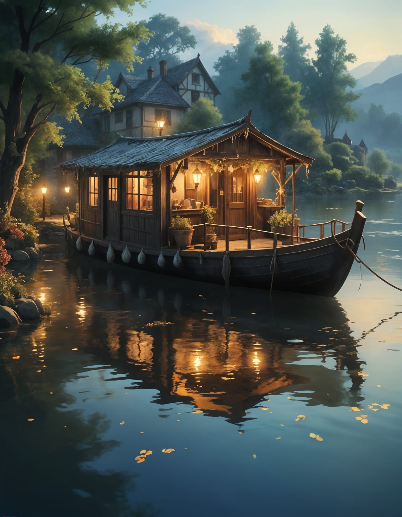 Dreamy Evening Scene in Elegant Painterly Style