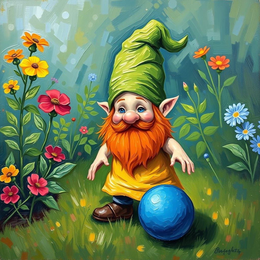 Whimsical Gnome in a Lush Garden